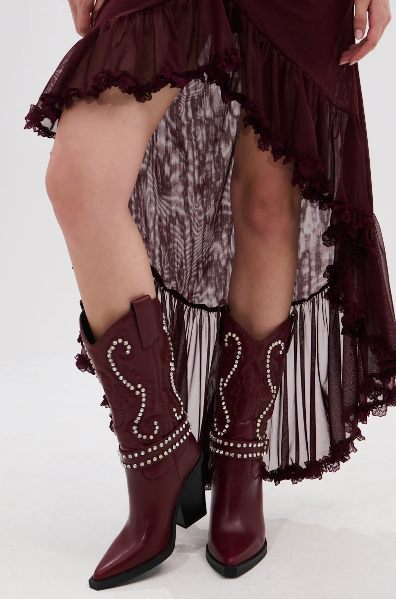 AZALEA WANG UMBRA BURGUNDY WESTERN BOOTIE - Image 2