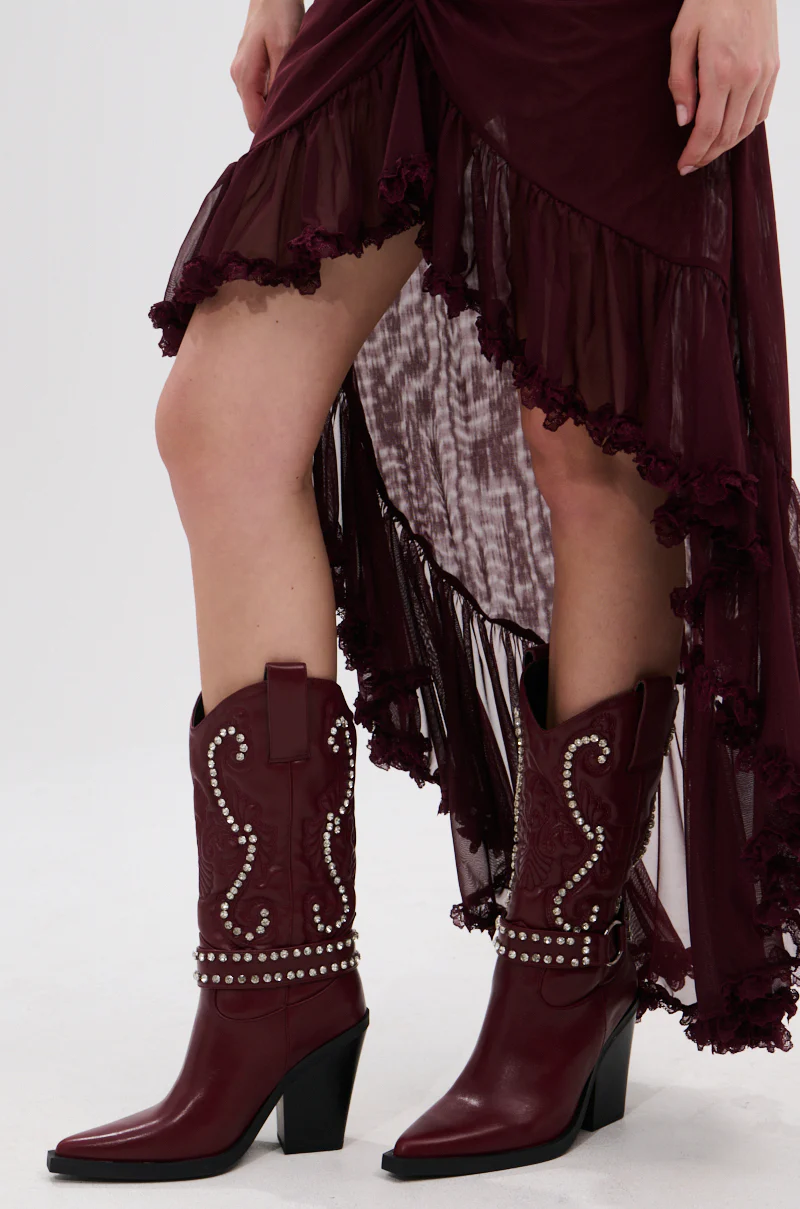 AZALEA WANG UMBRA BURGUNDY WESTERN BOOTIE - Image 7