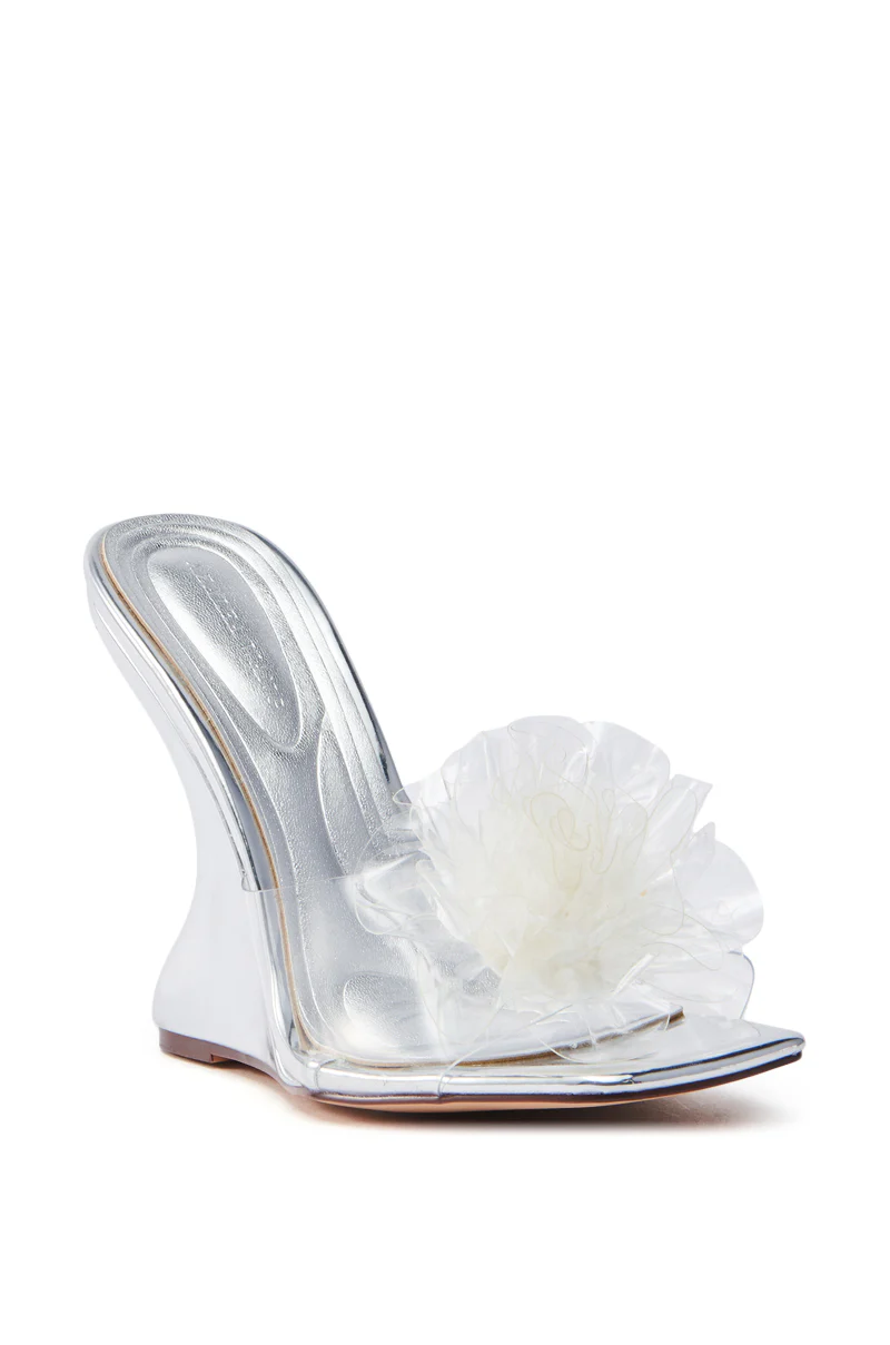 AZALEA WANG UMBRIA SILVER PVC FLOWER WEDGE SANDAL - Image 5