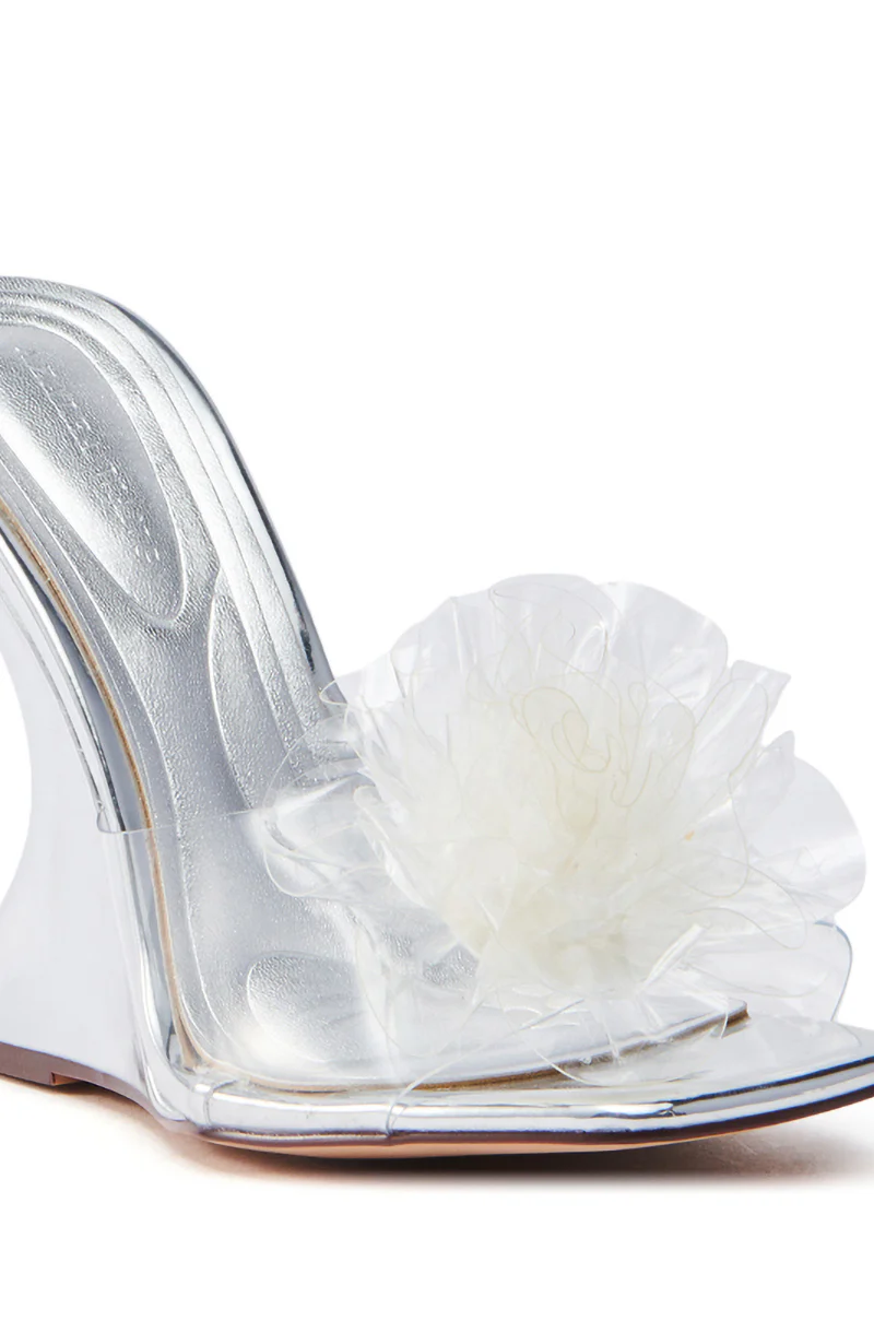 AZALEA WANG UMBRIA SILVER PVC FLOWER WEDGE SANDAL - Image 7