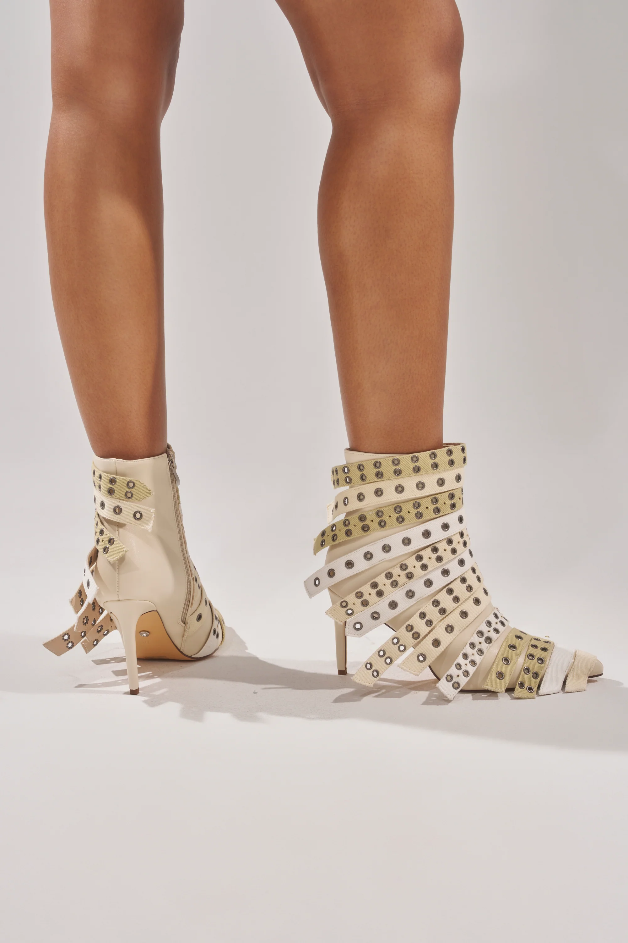 AZALEA WANG UZMA BONE DENIM SILVER HARDWARE STILETTO BOOTIE - Image 3