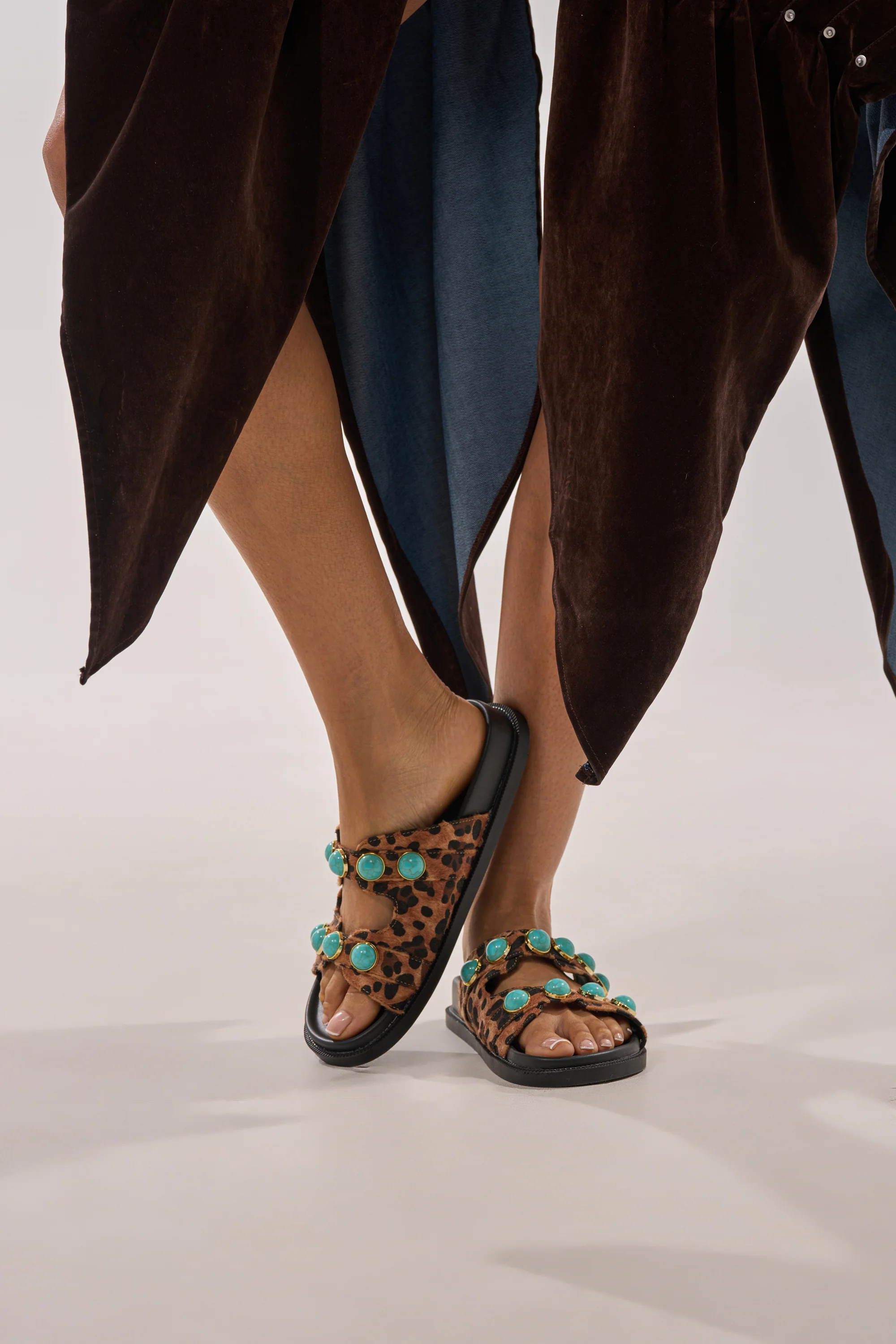 AZALEA WANG UZUMATI LEOPARD SLIP ON SANDAL WITH STONES - Image 2