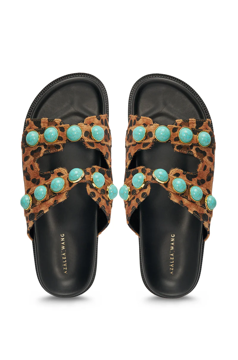 AZALEA WANG UZUMATI LEOPARD SLIP ON SANDAL WITH STONES - Image 4