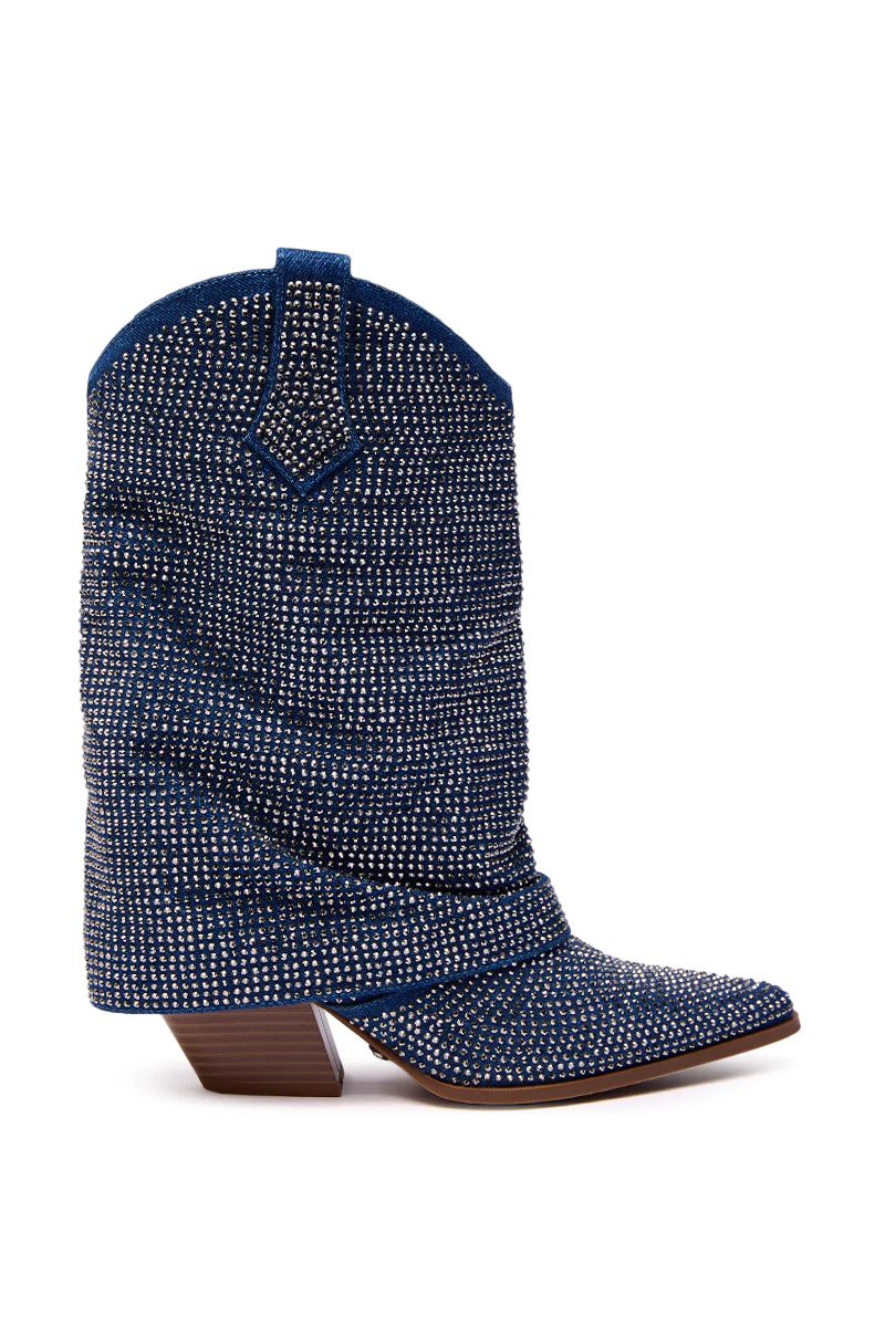 AZALEA WANG VANADIS DENIM RHINESTONE COWBOY BOOTIE - Image 5