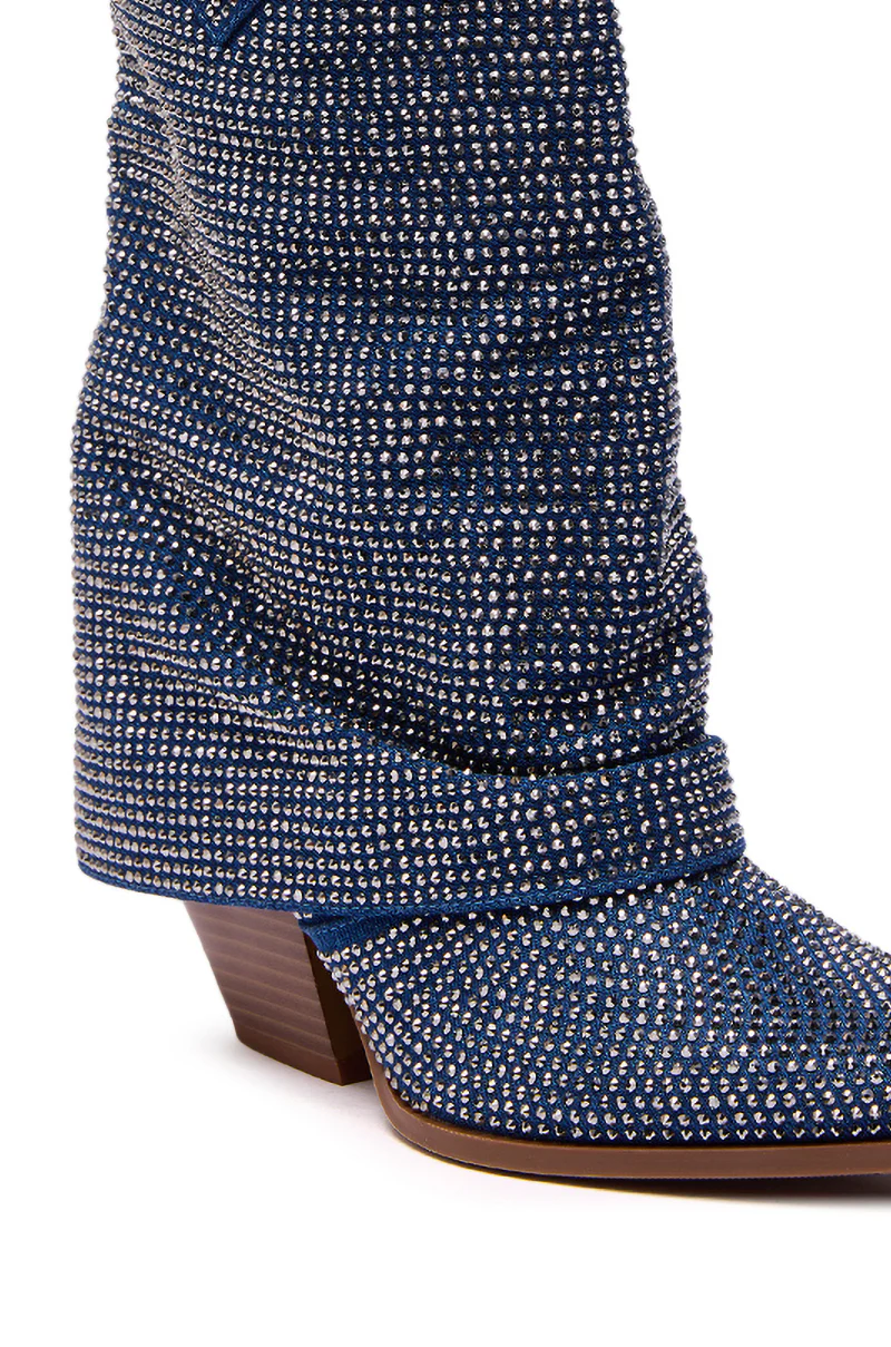 AZALEA WANG VANADIS DENIM RHINESTONE COWBOY BOOTIE - Image 8