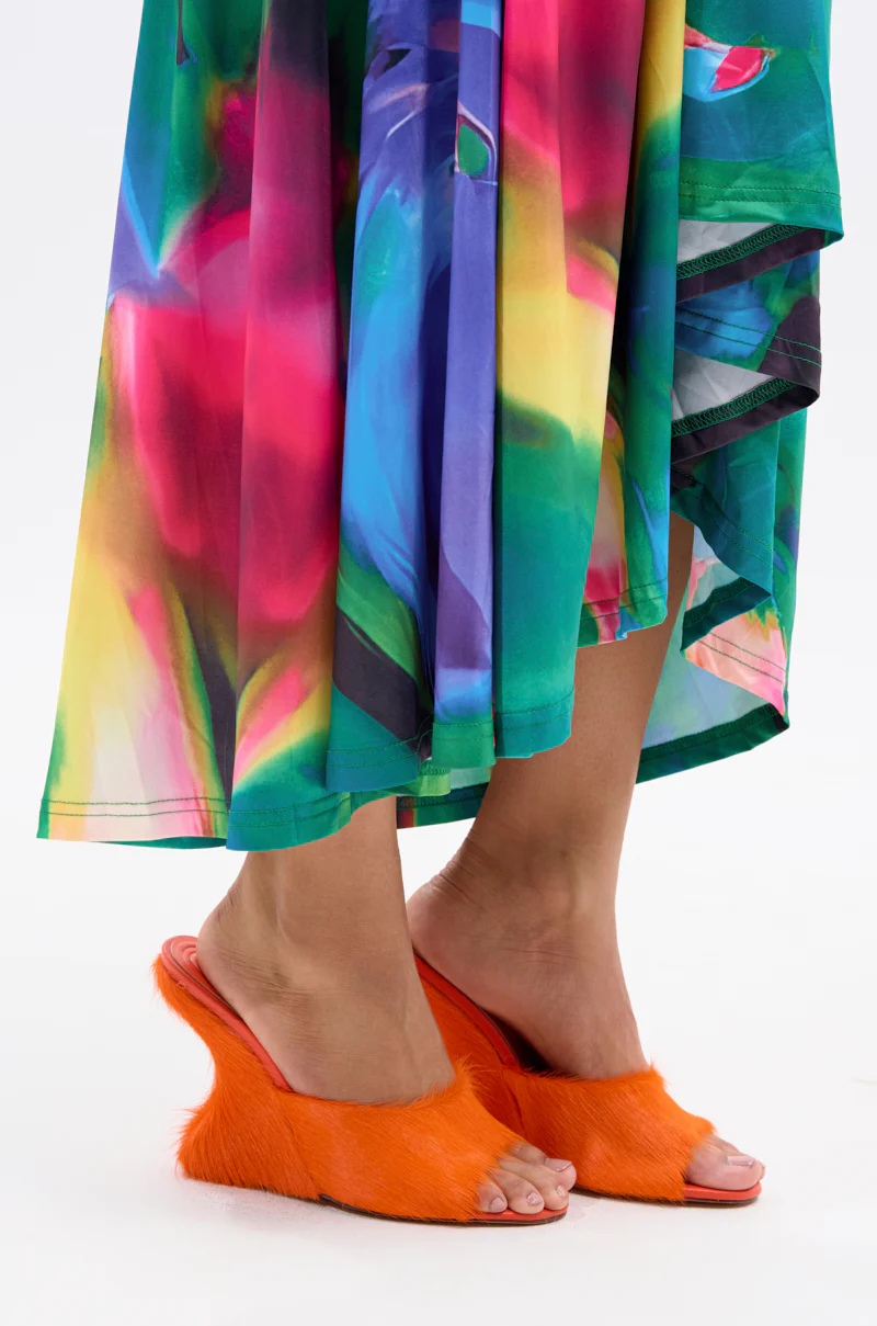 AZALEA WANG VASA ORANGE FURRY WEDGE SANDAL - Image 2