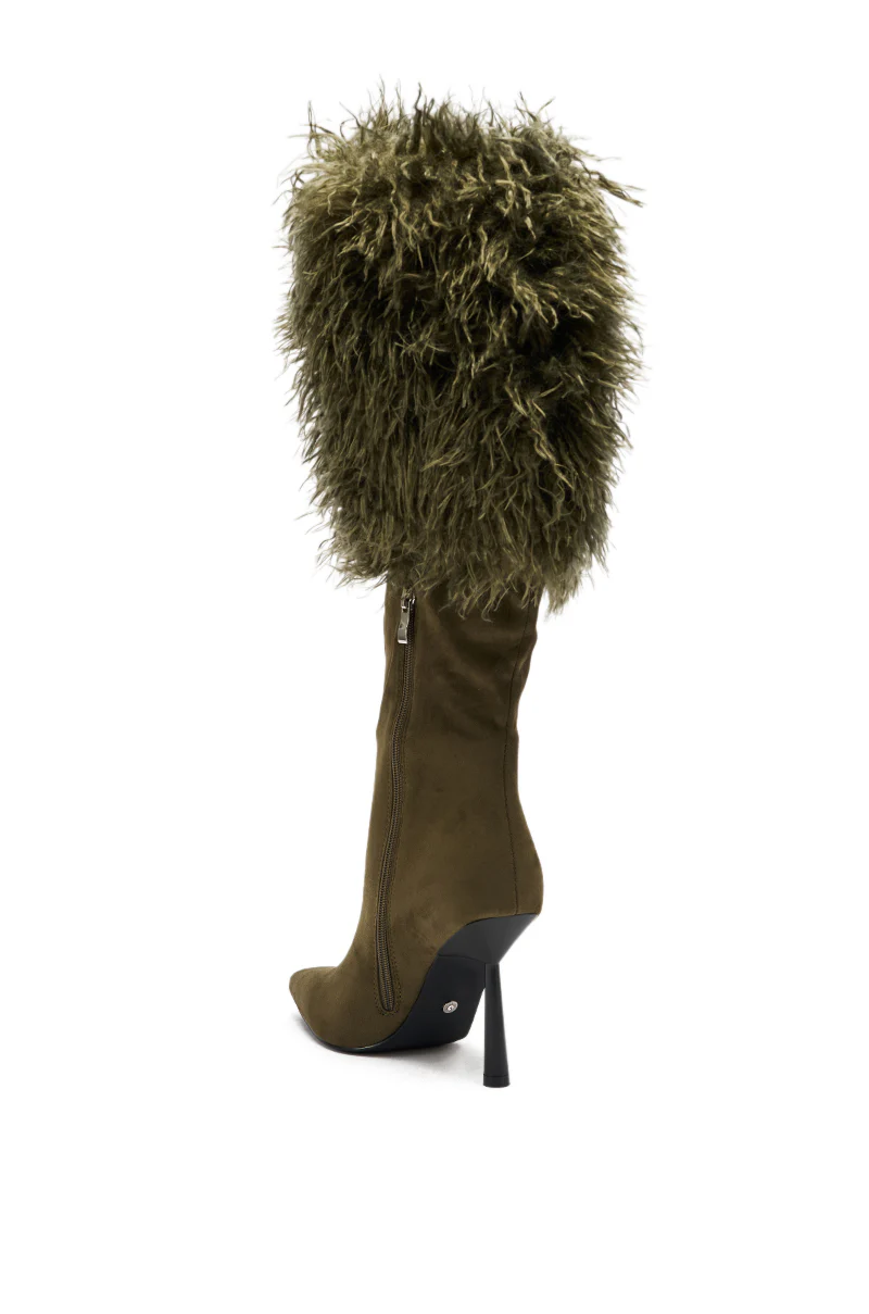 AZALEA WANG VENDRISS OLIVE STILETTO FUR BOOTIE - Image 6