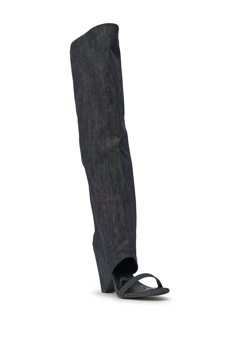 AZALEA WANG VEONA DARK DENIM OVER THE KNEE CHUNKY HEEL SANDAL - Image 5