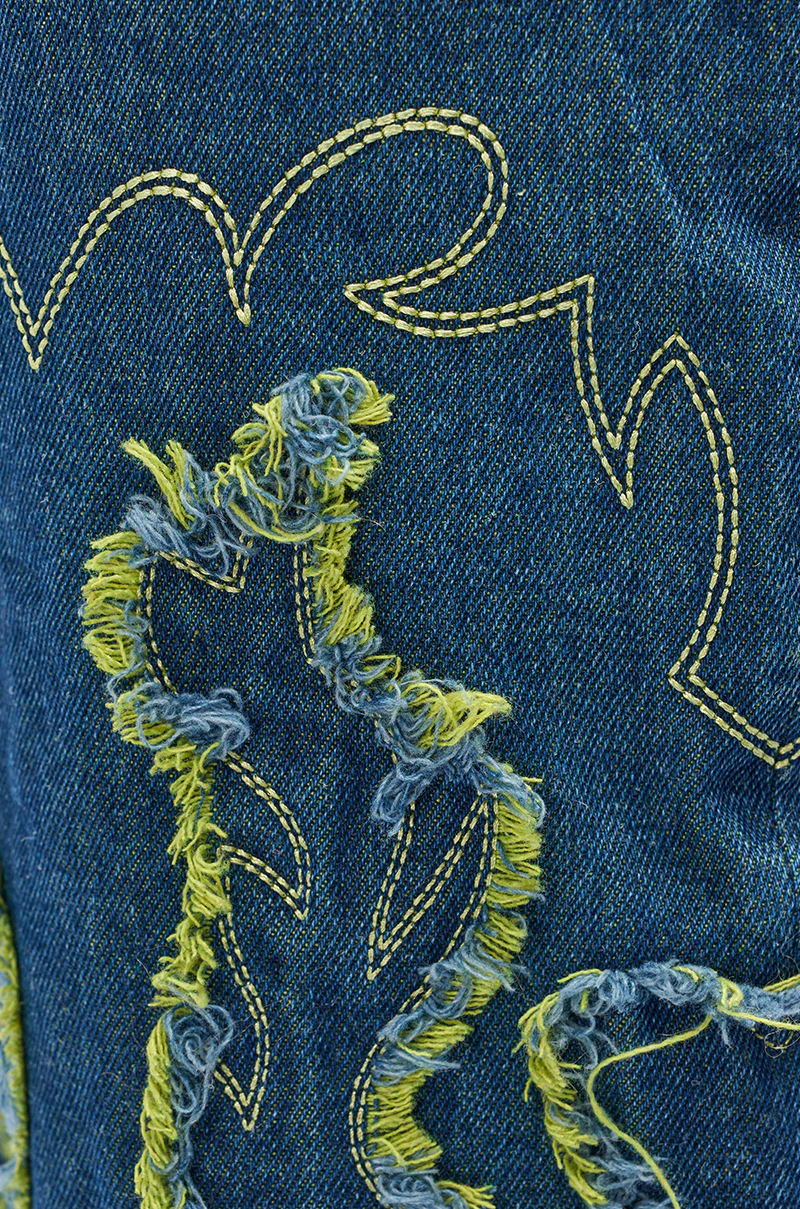 AZALEA WANG VIANCA GREEN MULTI DENIM WEDGE BOOT - Image 7