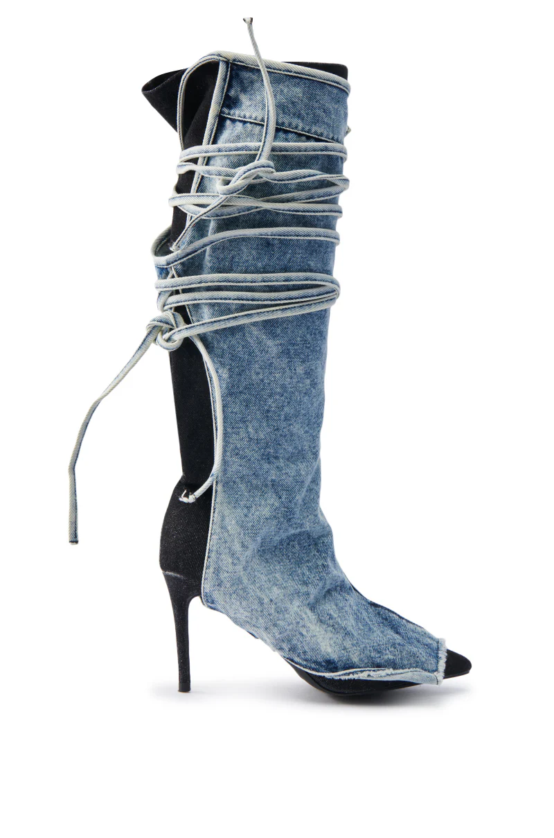 AZALEA WANG VILLAREAL DENIM BOOT WITH TIES - Image 5