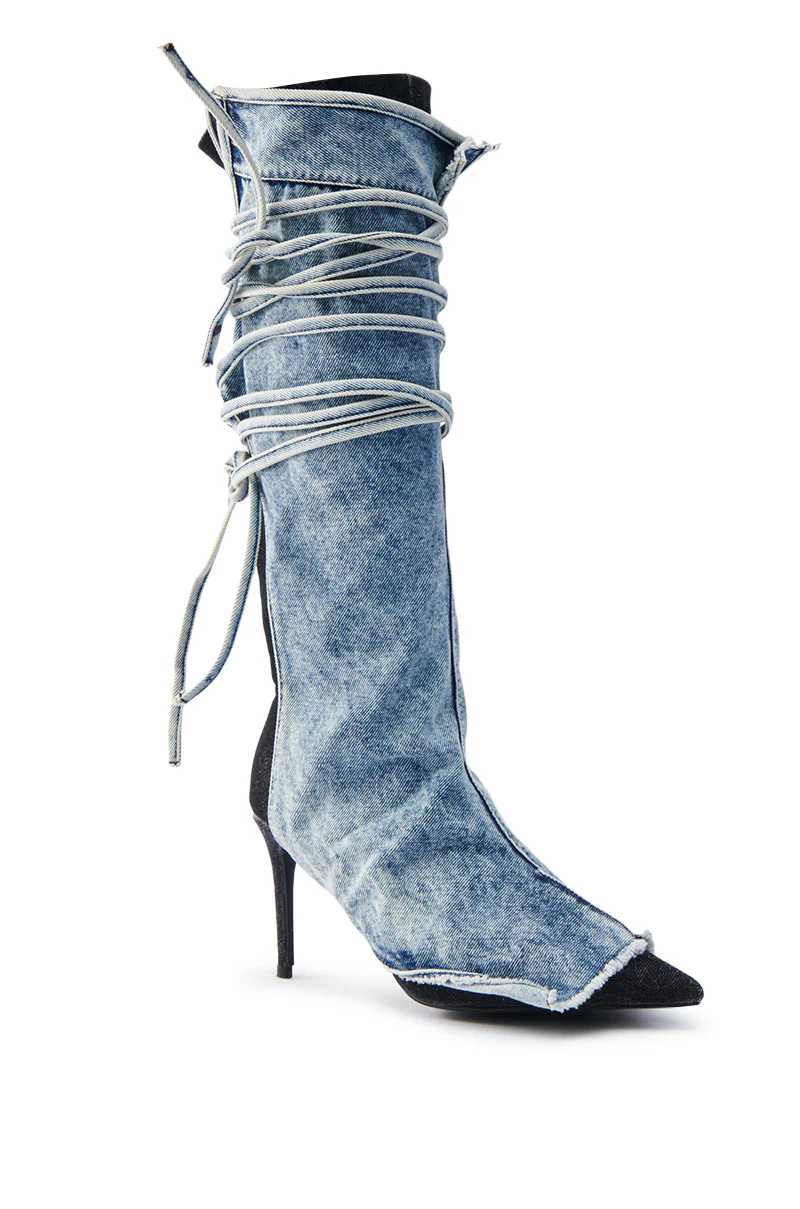 AZALEA WANG VILLAREAL DENIM BOOT WITH TIES - Image 6