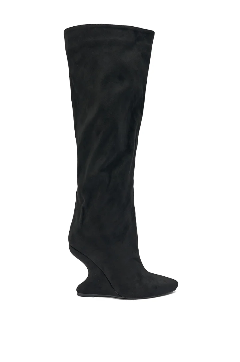 AZALEA WANG VINCE BLACK FAUX SUEDE WEDGE BOOT - Image 4