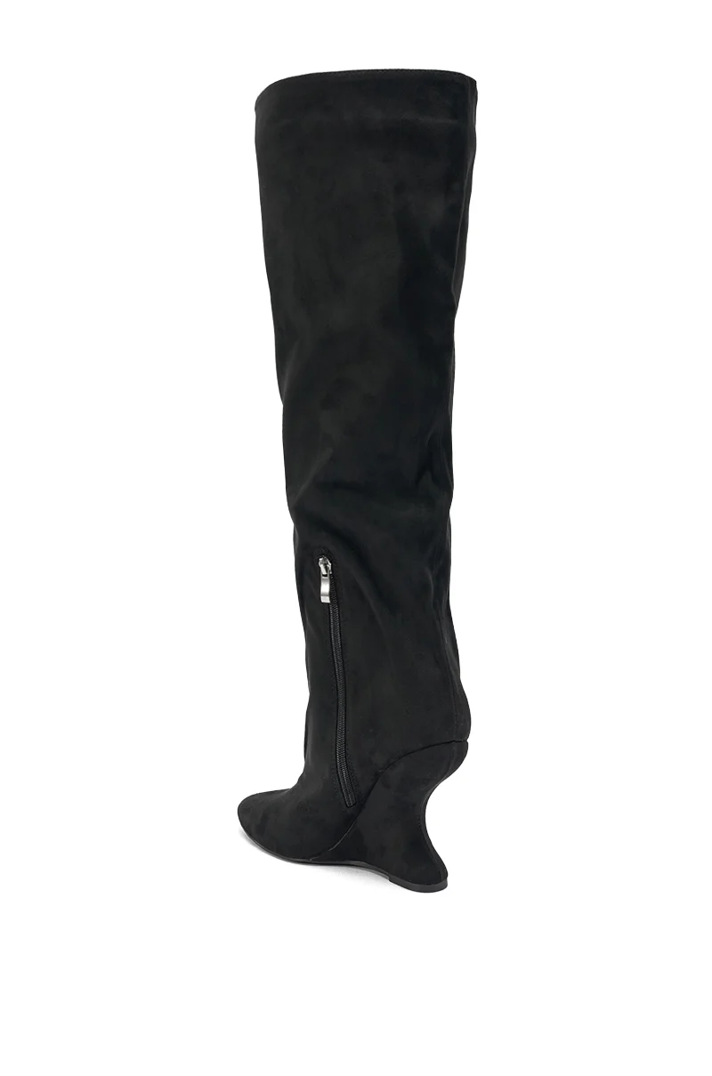 AZALEA WANG VINCE BLACK FAUX SUEDE WEDGE BOOT - Image 6