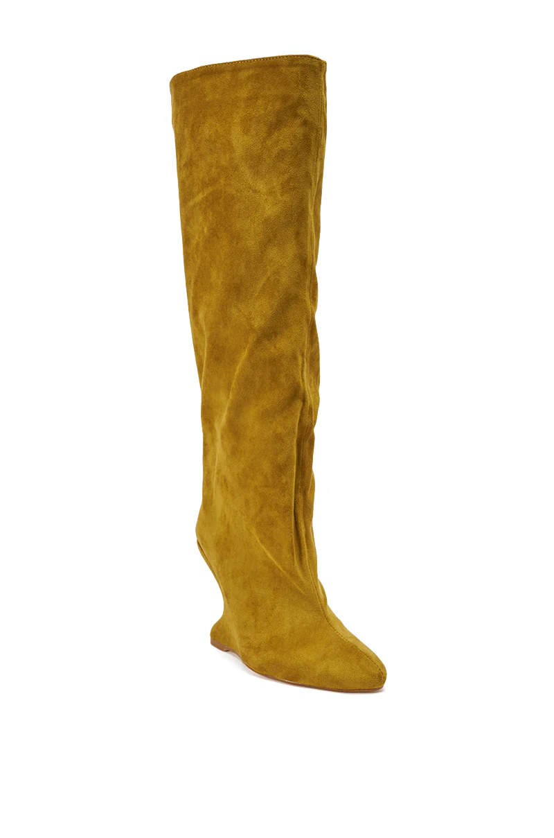 AZALEA WANG VINCE MUSTARD FAUX SUEDE WEDGE BOOT - Image 5