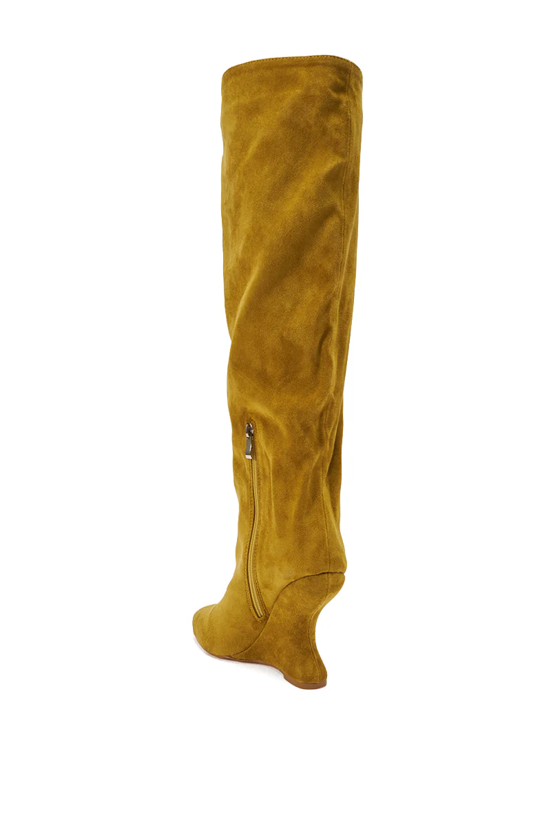 AZALEA WANG VINCE MUSTARD FAUX SUEDE WEDGE BOOT - Image 6