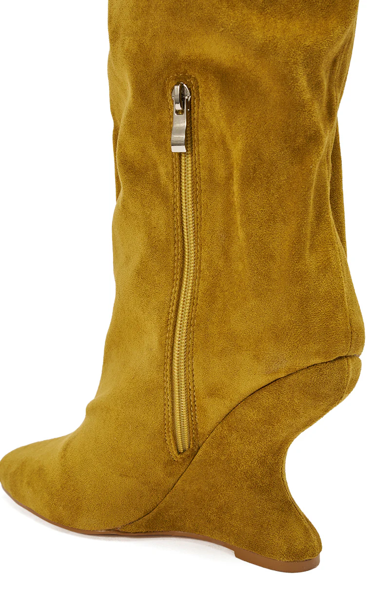 AZALEA WANG VINCE MUSTARD FAUX SUEDE WEDGE BOOT - Image 7