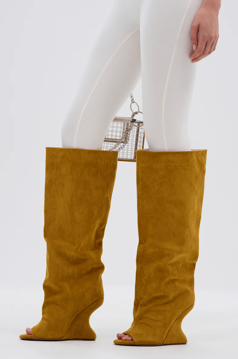 AZALEA WANG VINCENT MUSTARD SUEDE OPEN TOE BOOT - Image 6
