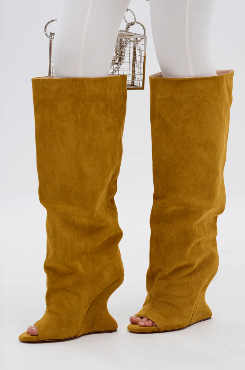 AZALEA WANG VINCENT MUSTARD SUEDE OPEN TOE BOOT - Image 7