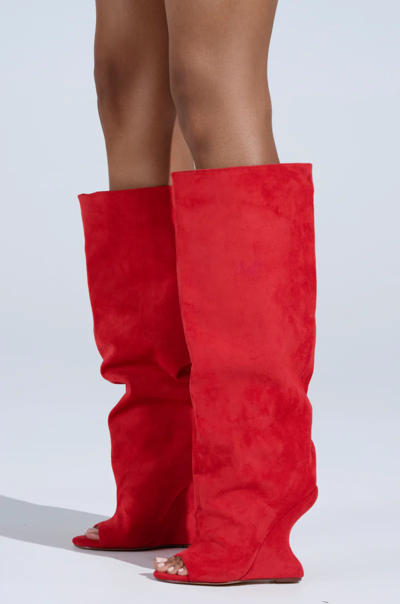 AZALEA WANG VINCENT RED OPEN TOE WEDGE BOOT - Image 3