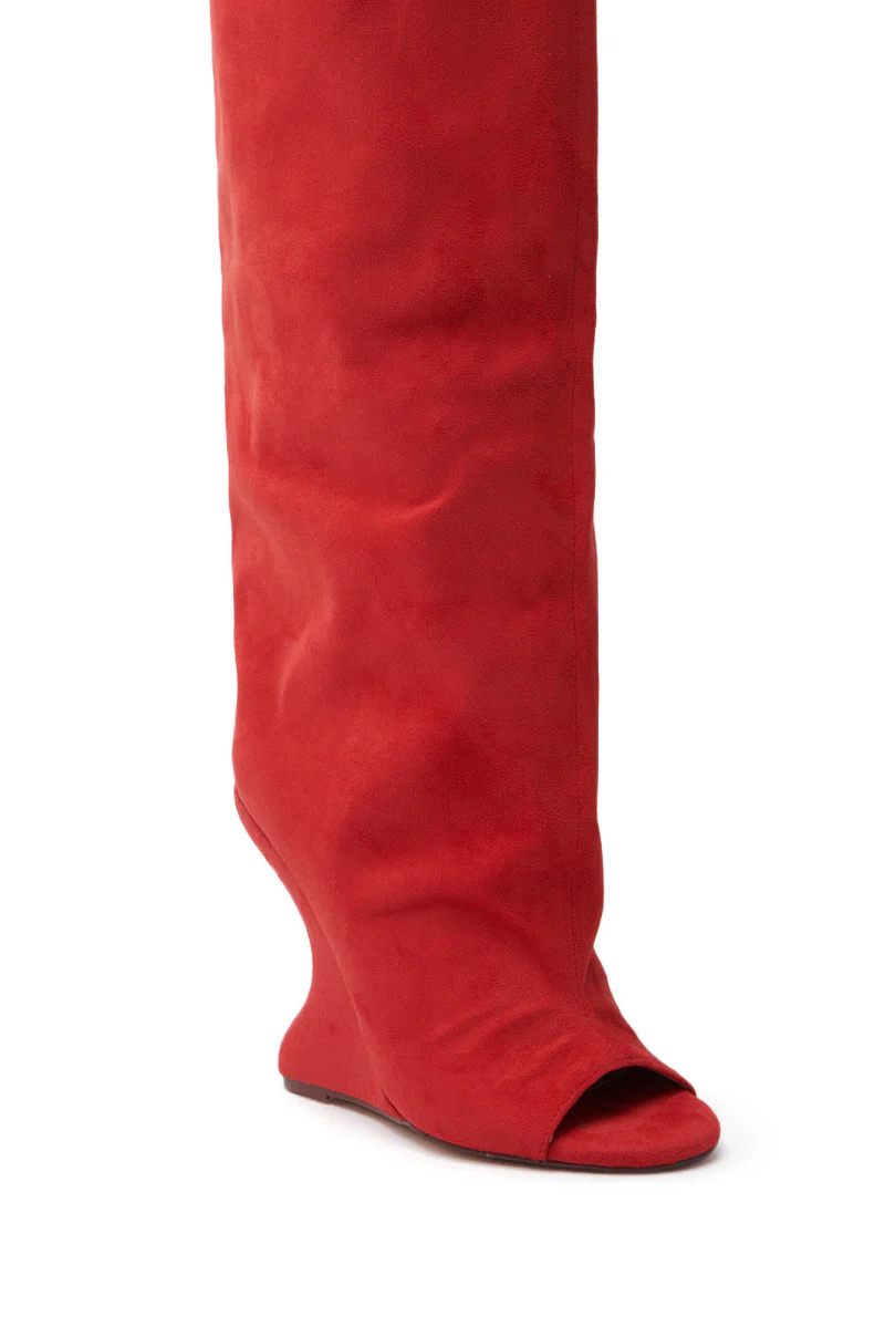 AZALEA WANG VINCENT RED OPEN TOE WEDGE BOOT - Image 8