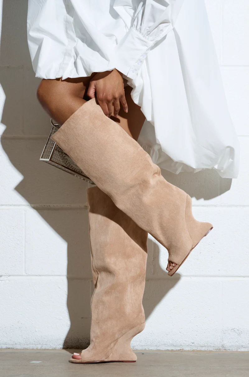 AZALEA WANG VINCENT NUDE FAUX SUEDE OPEN TOE BOOT - Image 8