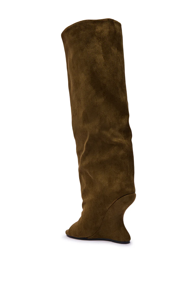 AZALEA WANG VINCENT OLIVE FAUX SUDED OPEN TOE WEDGE BOOT - Image 6