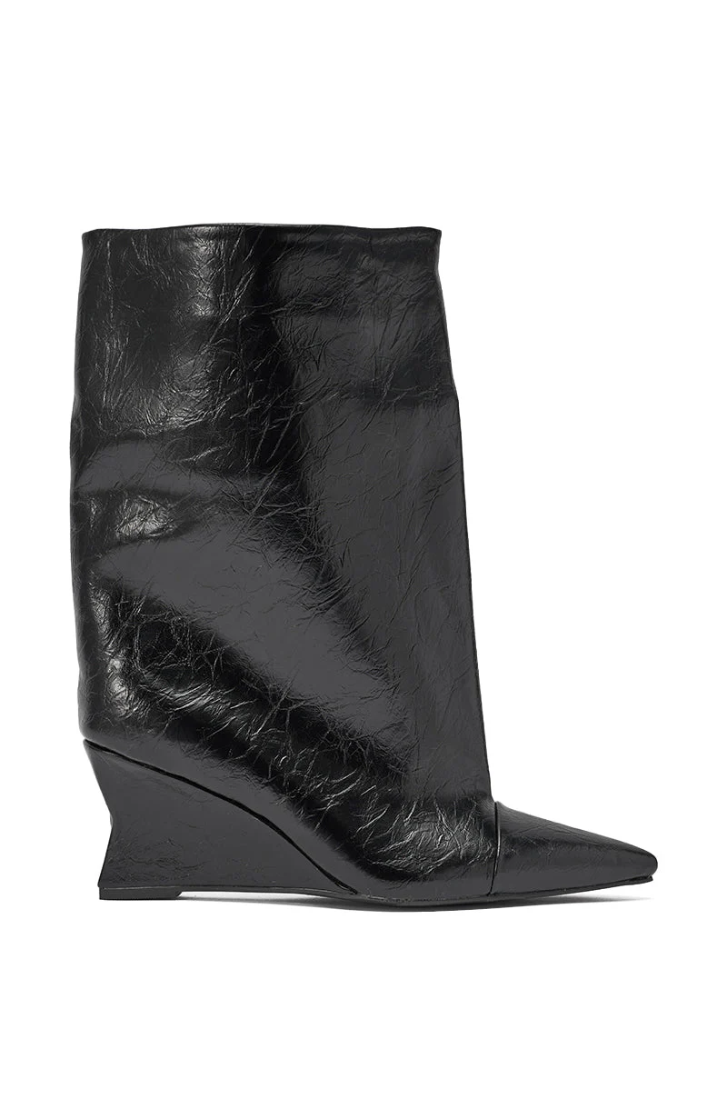 AZALEA WANG VINCI BLACK PU PRINT WEDGE BOOTIE - Image 4