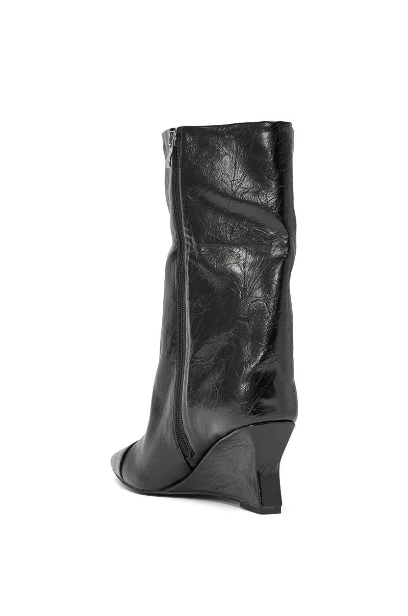 AZALEA WANG VINCI BLACK PU PRINT WEDGE BOOTIE - Image 6