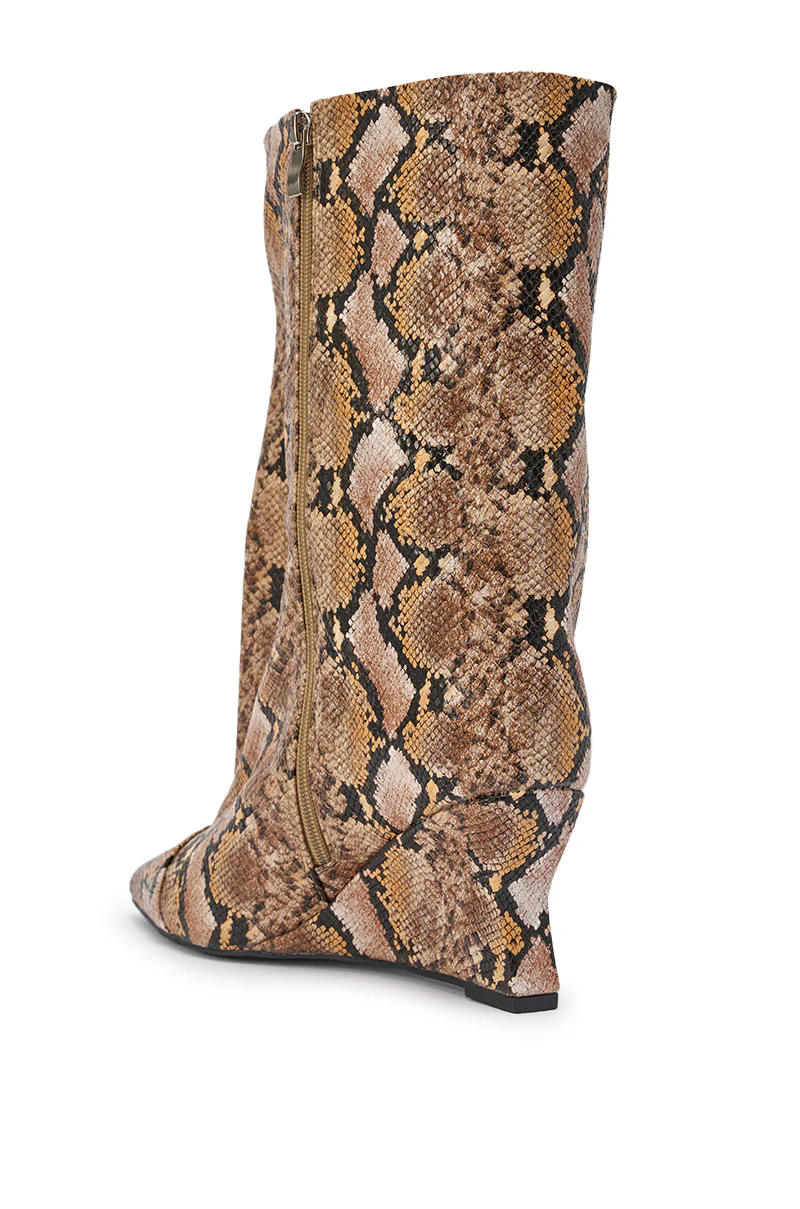 AZALEA WANG VINCI SNAKE PU PRINT WEDGE BOOTIE - Image 8
