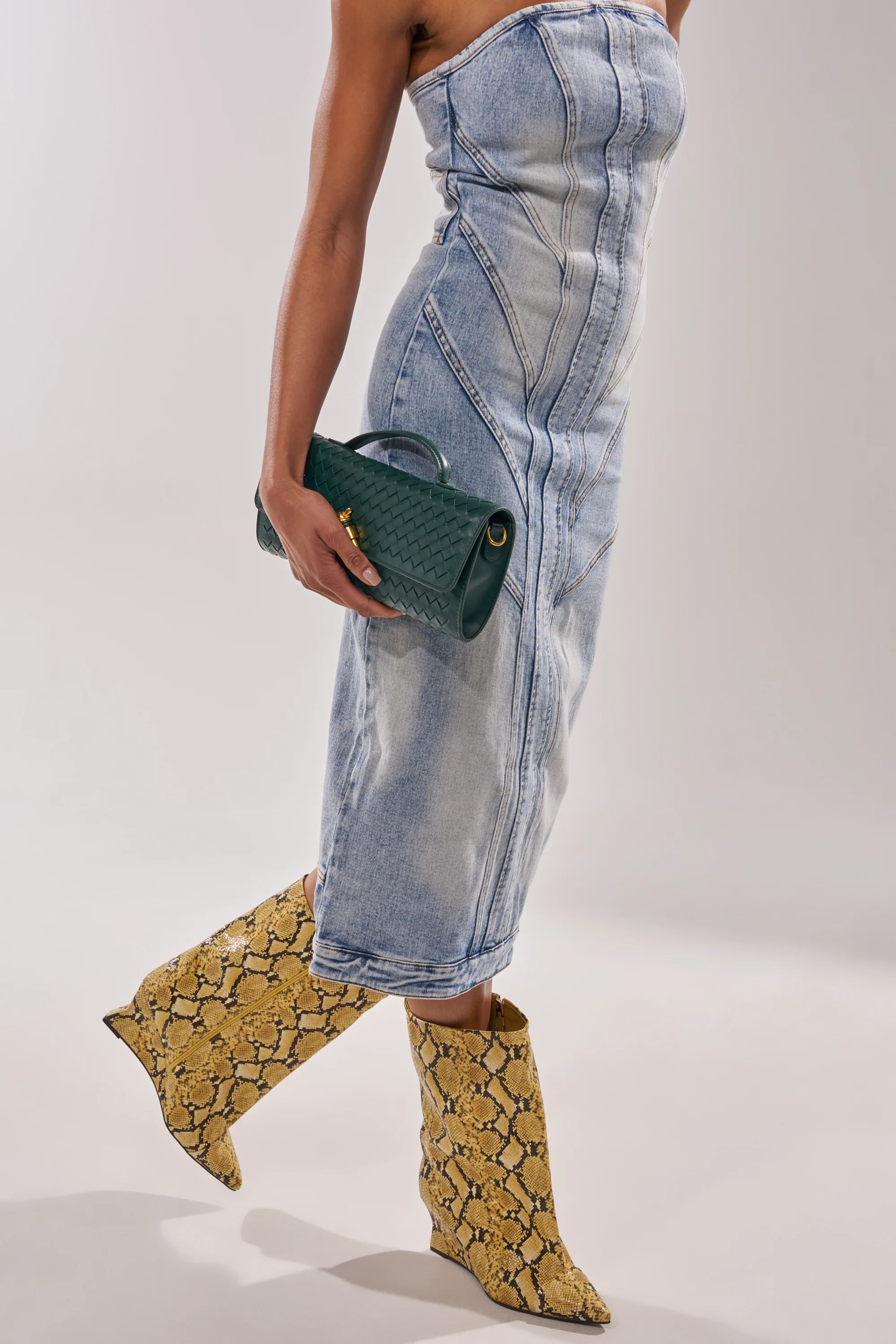 AZALEA WANG VINCI YELLOW SNAKE PU PRINT WEDGE BOOTIE - Image 2