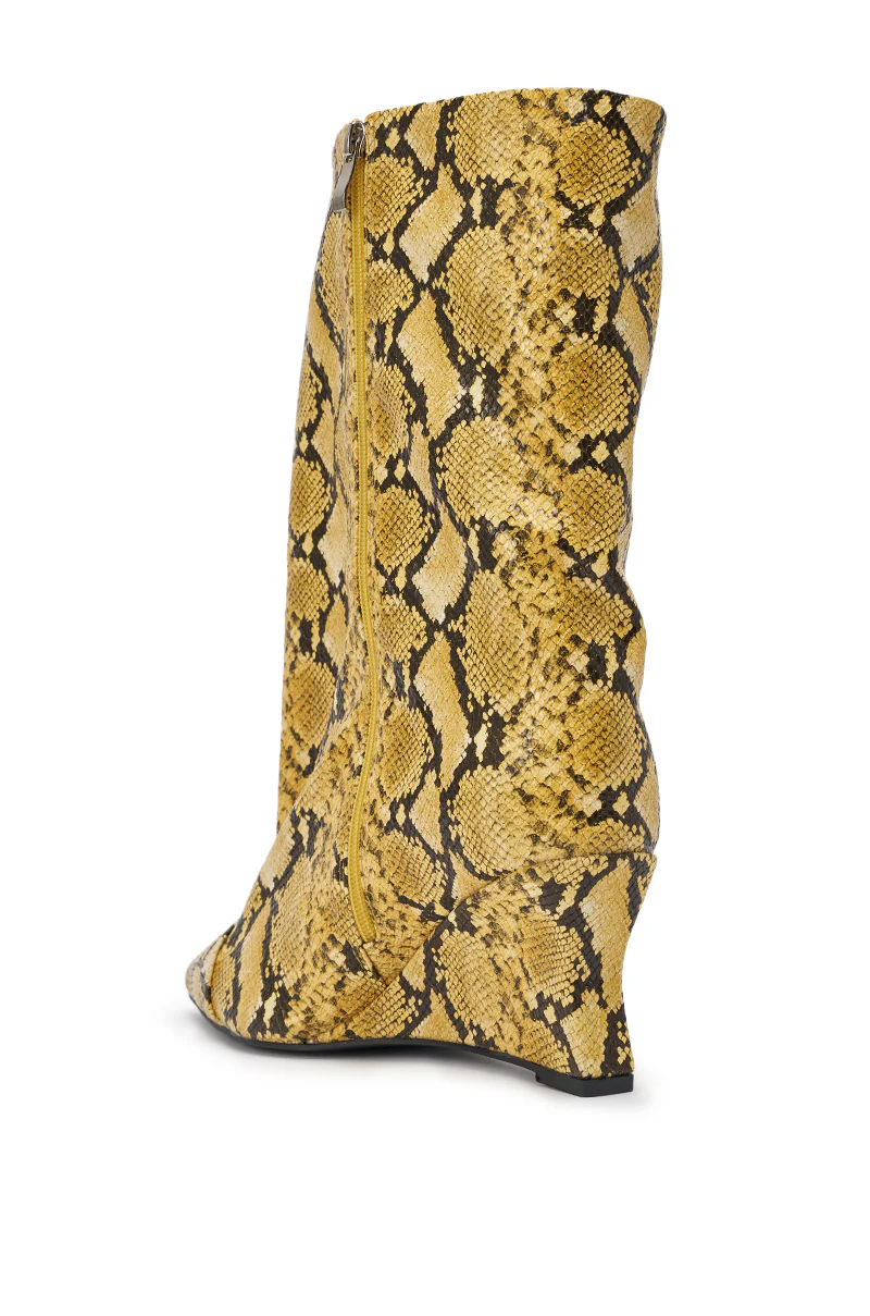 AZALEA WANG VINCI YELLOW SNAKE PU PRINT WEDGE BOOTIE - Image 5