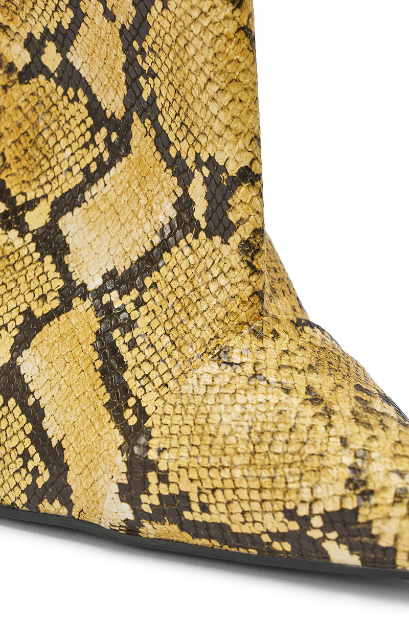 AZALEA WANG VINCI YELLOW SNAKE PU PRINT WEDGE BOOTIE - Image 6