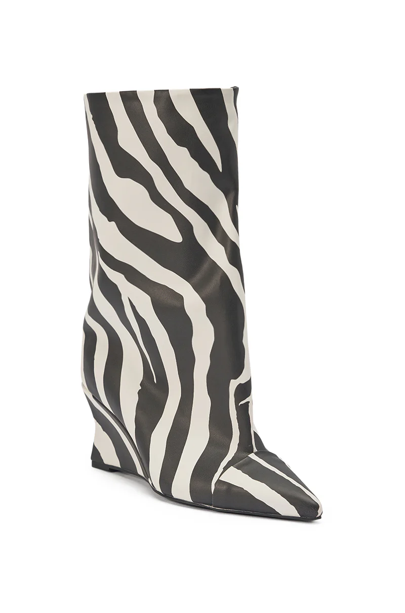 AZALEA WANG VINCI ZEBRA PU PRINT WEDGE BOOTIE - Image 4