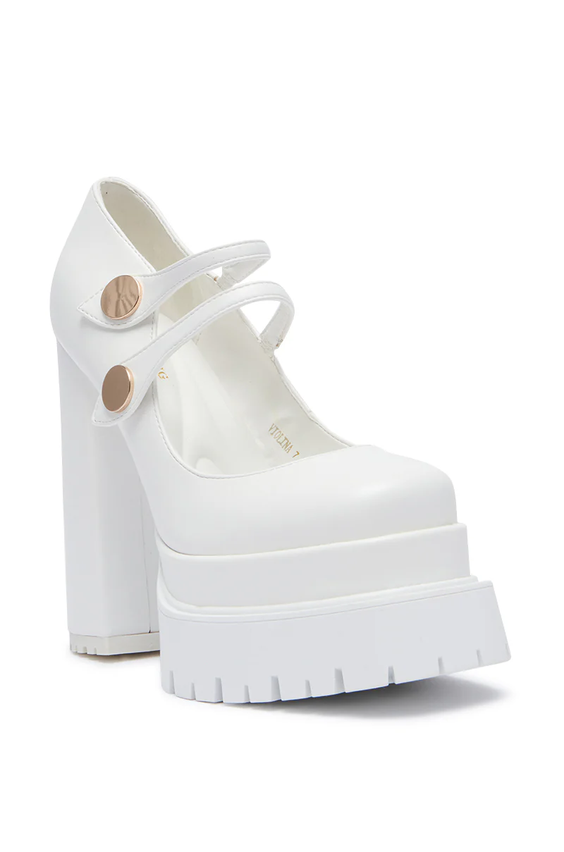AZALEA WANG VIOLINA WHITE CHUNKY PLAFTFORM PUMP - Image 4