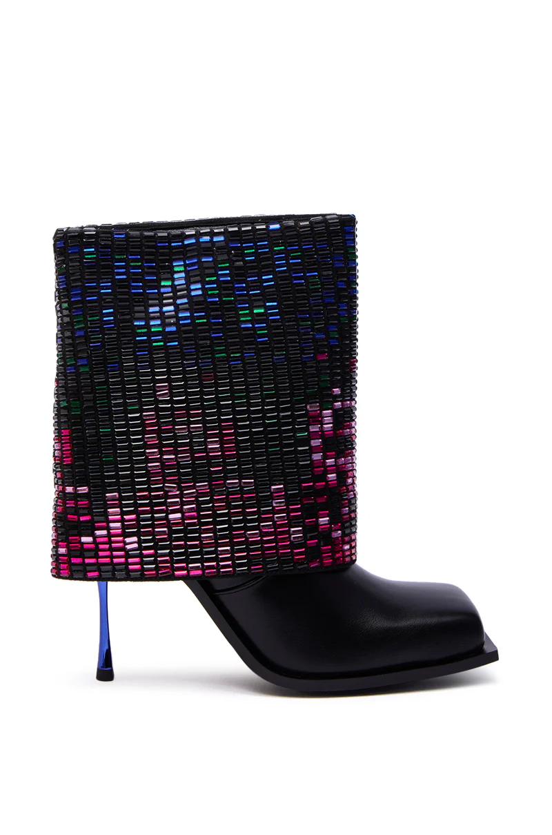 AZALEA WANG VOLLMER BLACK RHINESTONE CUFF BOOTIE WITH SQUARE TOE - Image 6