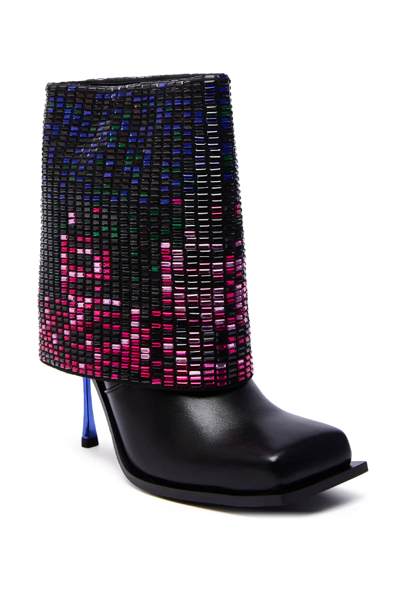 AZALEA WANG VOLLMER BLACK RHINESTONE CUFF BOOTIE WITH SQUARE TOE - Image 7