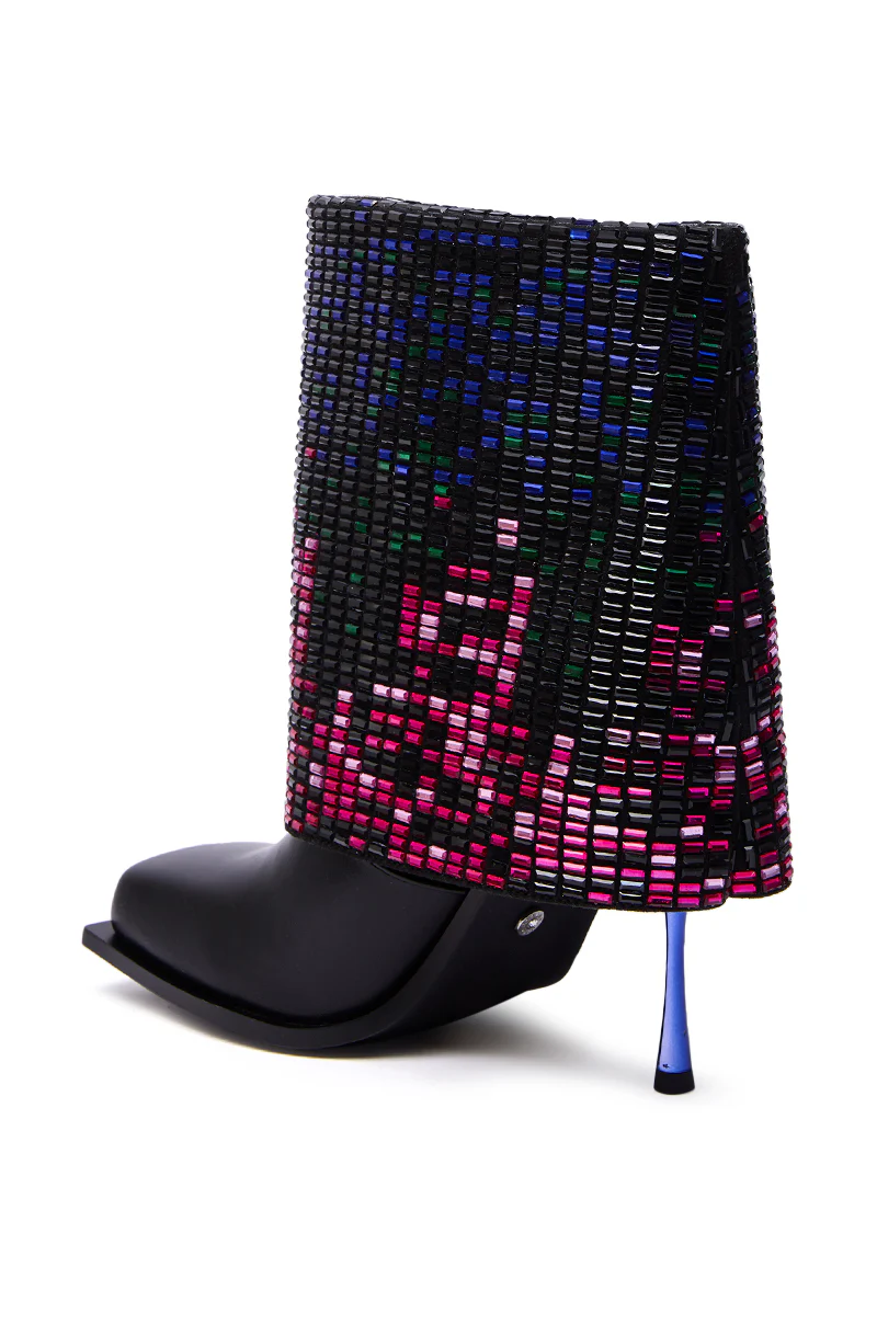 AZALEA WANG VOLLMER BLACK RHINESTONE CUFF BOOTIE WITH SQUARE TOE - Image 8
