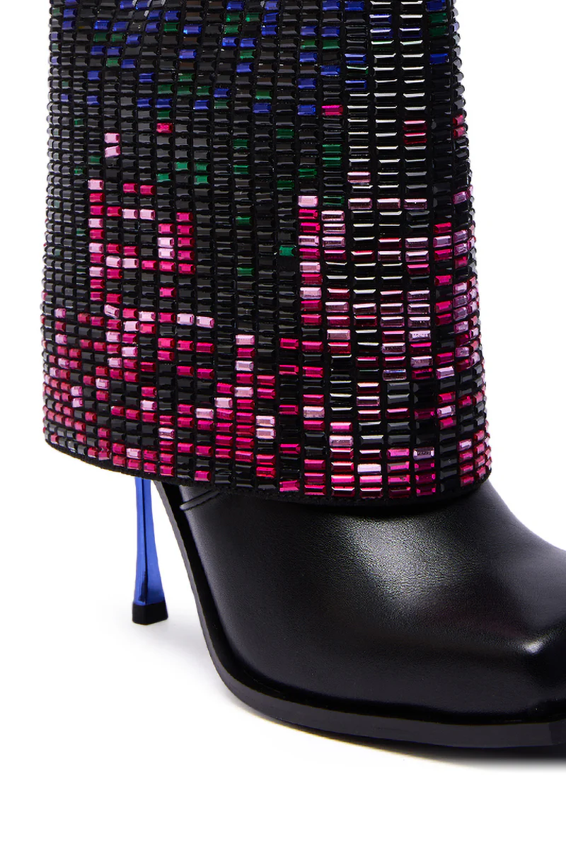 AZALEA WANG VOLLMER BLACK RHINESTONE CUFF BOOTIE WITH SQUARE TOE - Image 9