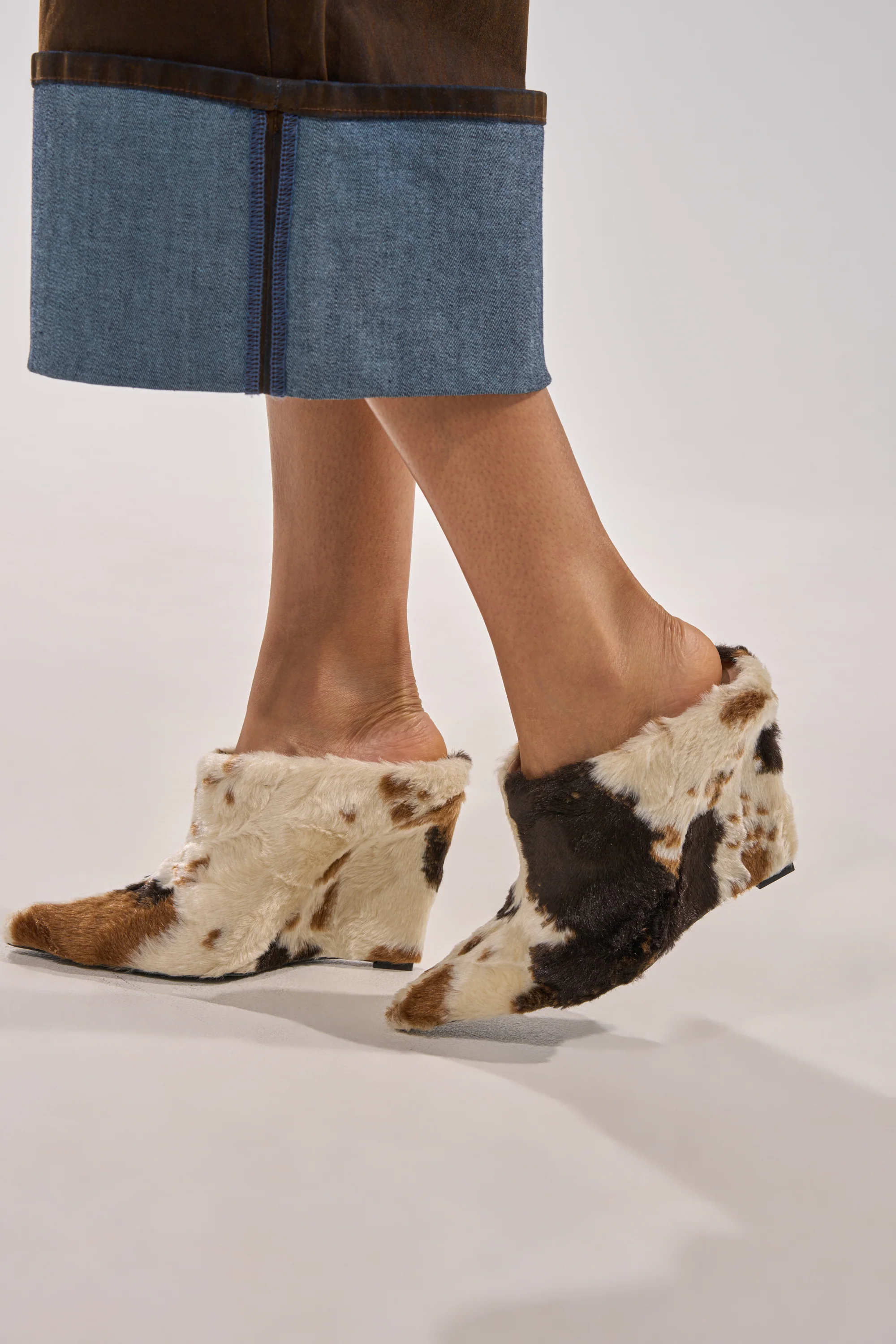AZALEA WANG WAFIYA MULTI WEDGE COW PATTERN FURRY PUMP - Image 2