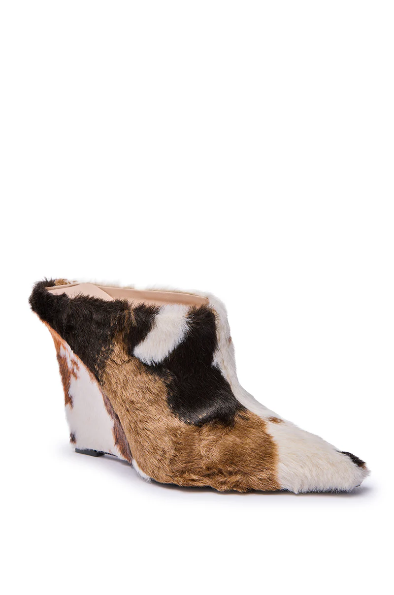AZALEA WANG WAFIYA MULTI WEDGE COW PATTERN FURRY PUMP - Image 6