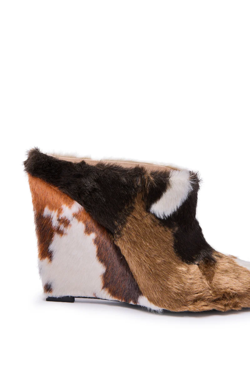 AZALEA WANG WAFIYA MULTI WEDGE COW PATTERN FURRY PUMP - Image 8
