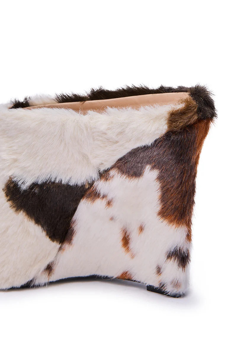 AZALEA WANG WAFIYA MULTI WEDGE COW PATTERN FURRY PUMP - Image 9
