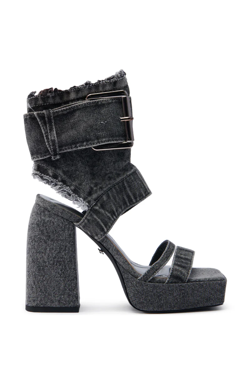 AZALEA WANG WANNIYA BLACK DENIM CHUNKY SANDAL - Image 5
