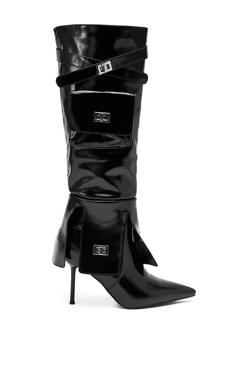 AZALEA WANG WATERS BLACK STILETTO BOOT WITH POCKETS - Image 4