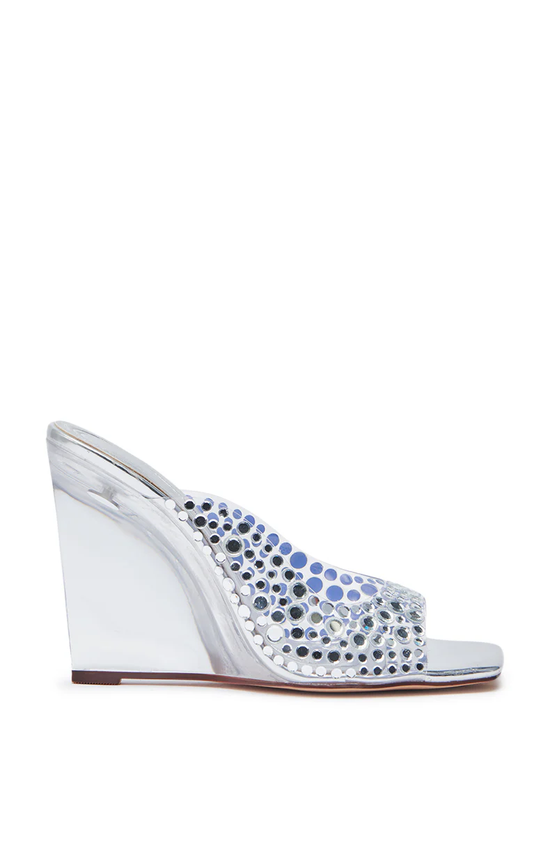 AZALEA WANG WIDYA SILVER RHINESTONE EMBELLISHED PVC WEDGE SANDAL - Image 4