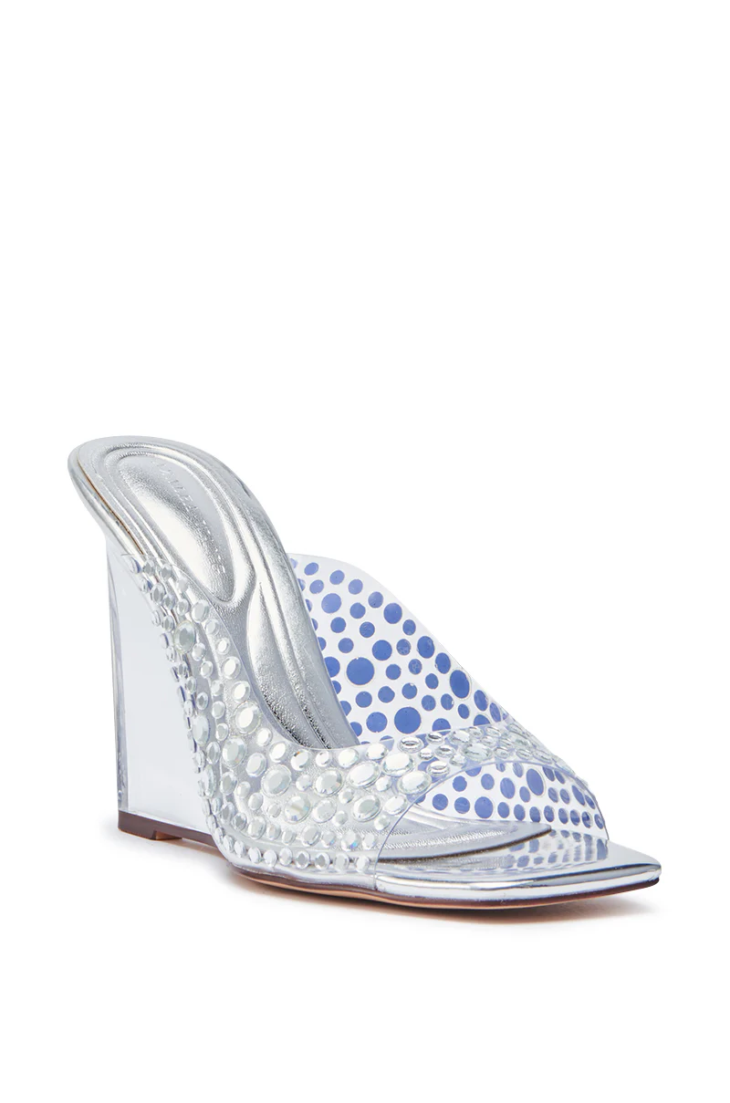 AZALEA WANG WIDYA SILVER RHINESTONE EMBELLISHED PVC WEDGE SANDAL - Image 5