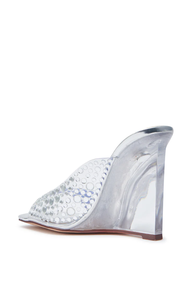 AZALEA WANG WIDYA SILVER RHINESTONE EMBELLISHED PVC WEDGE SANDAL - Image 6