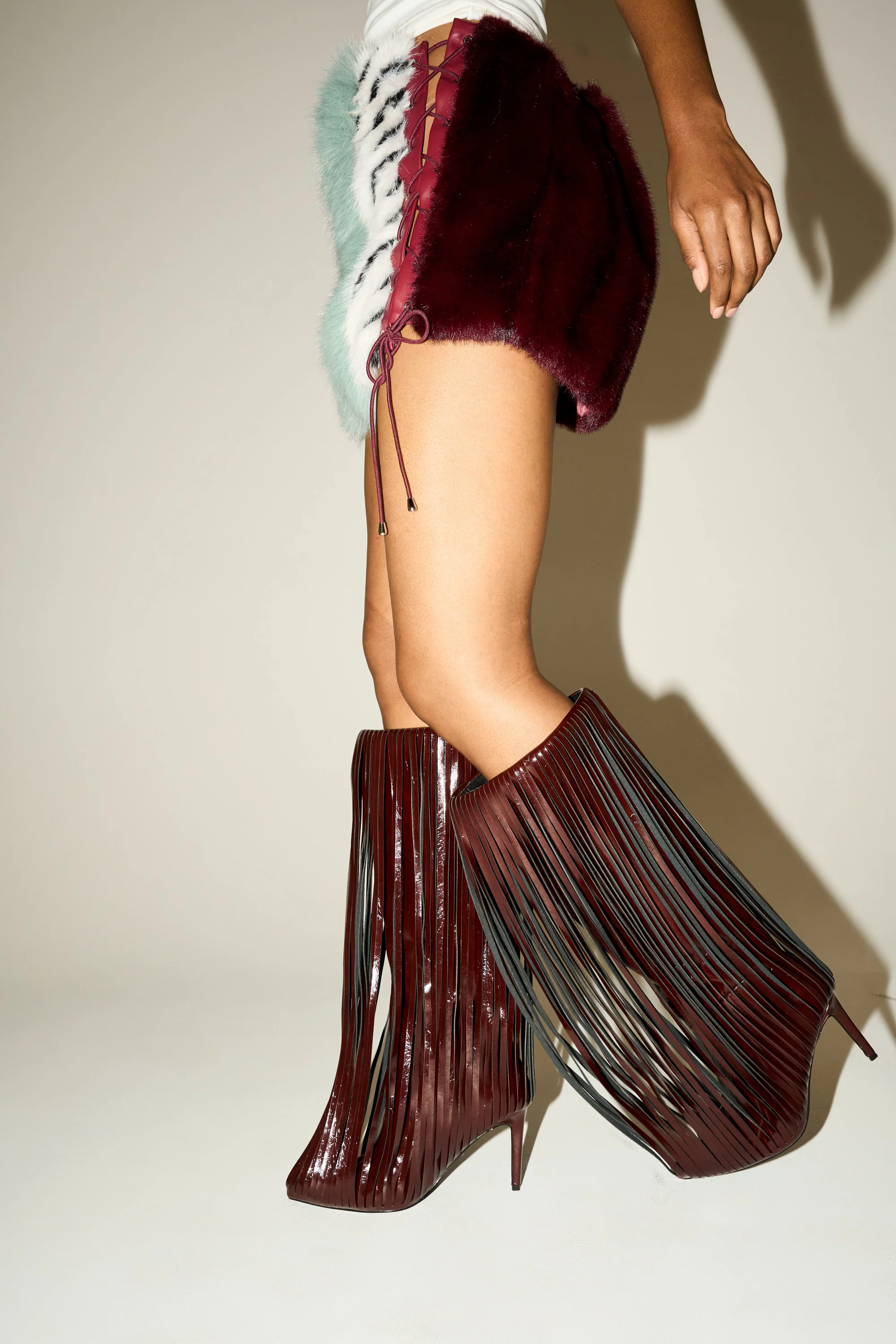 AZALEA WANG XANTARA FRINGE BURGUNDY STILETTO BOOT - Image 3