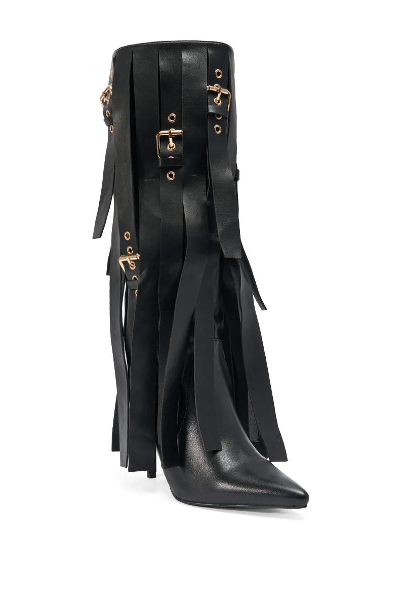 AZALEA WANG XANTHE BLACK BELT EMBELLISHED STILETTO BOOT - Image 4