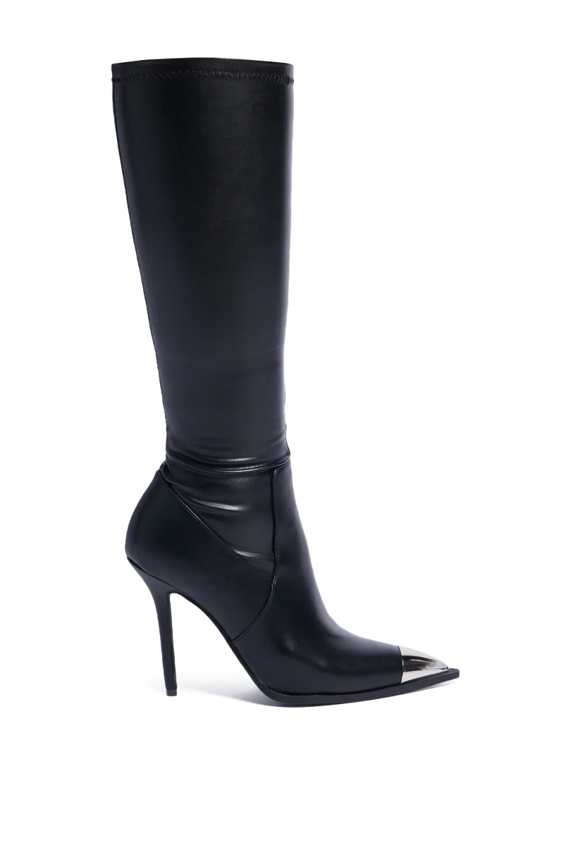 AZALEA WANG XIAO BLACK KNEE HIGH BOOT WITH METAL TOE CAP - Image 4